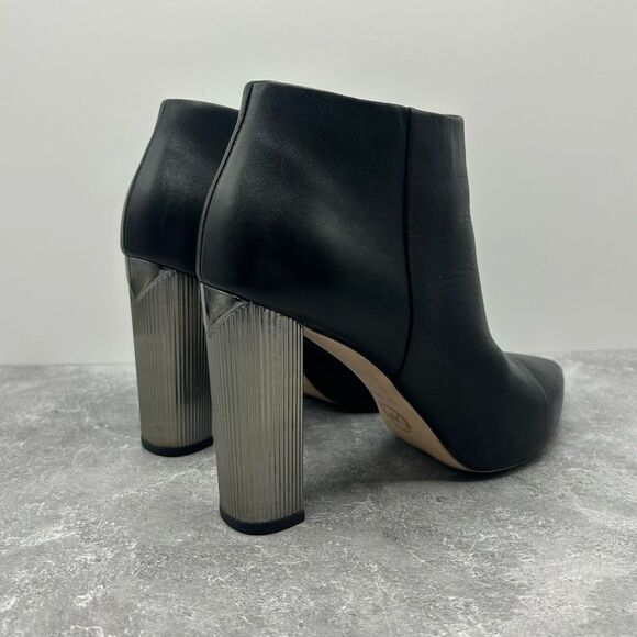 Michael Kors Paloma Black Bootie Boots Size 6.5 M Leather Block Heels Pointed - Picture 5 of 16
